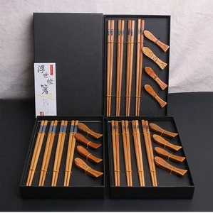reusable bamboo chopsticks and chop sticks holder rest gift set wholesale