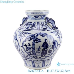 Rzkr44-a-B Ingdezhen Antique Yuan Dynasty Blue and White Ceramic Porcelain Vase