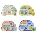 Set of 5 Custom Print Bamboo Fiber Kids Dinner Ware Melamine Baby Set