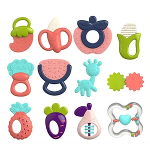 Shantou factory infants  funny cute fruit shape baby rattles socks teether toy set