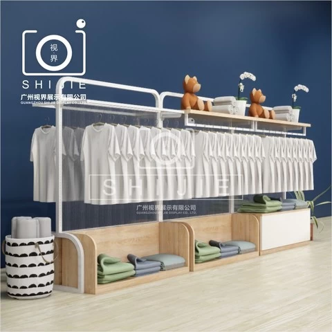 SHIJIE clothes boutique store display stands clothing wall mounted garment rack shop fitting and display