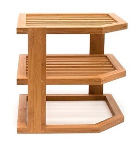 Solid Bamboo 3-Tier Corner Shelf For Organize Plates & Bowls In Kitchen