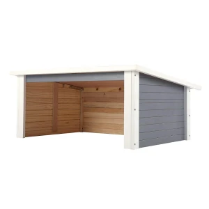 Solid Wood Garage Carport Designs For Lawn Robotic Mower with Opening Roof