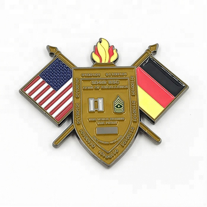 Souvenir use high quality custom shield, American flag cross German flag metal coin