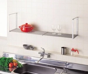 Stain-resistant and Stainless steel telescopic shelf for kitchen, bathroom etc. with width adjusting function