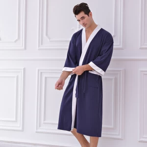 Summer mens cotton waffle robe Wholesale Bathrobe  Loungewear Waffle Bathrobe