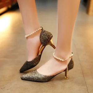 Summer new womens sandals pointy fashion sequin high heels