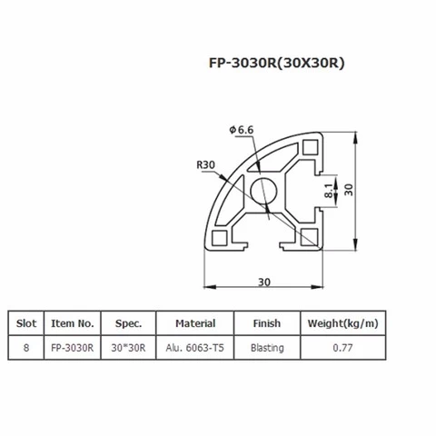 T slot 3030 semicircle aluminum profile 3D anodized aluminum extrusion profile(FP-3030R)