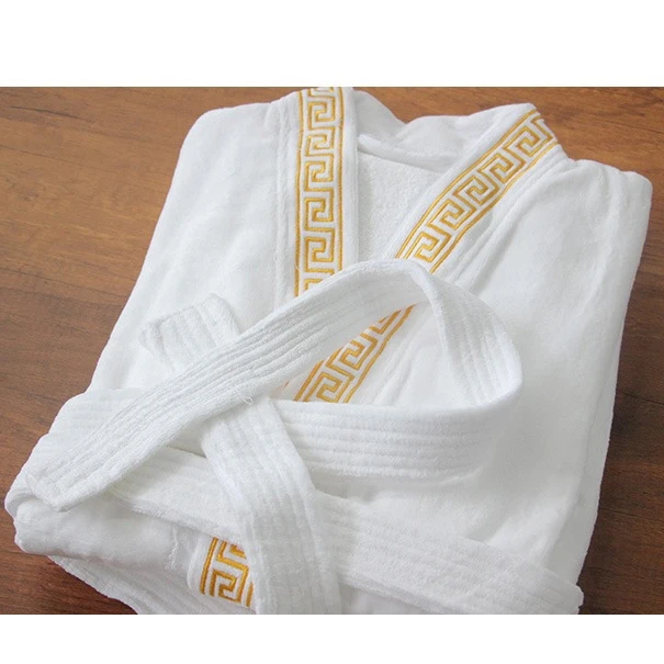Terry Towelling Bathrobe Luxury kimono 100% cotton white velour robe for hotel bathroom