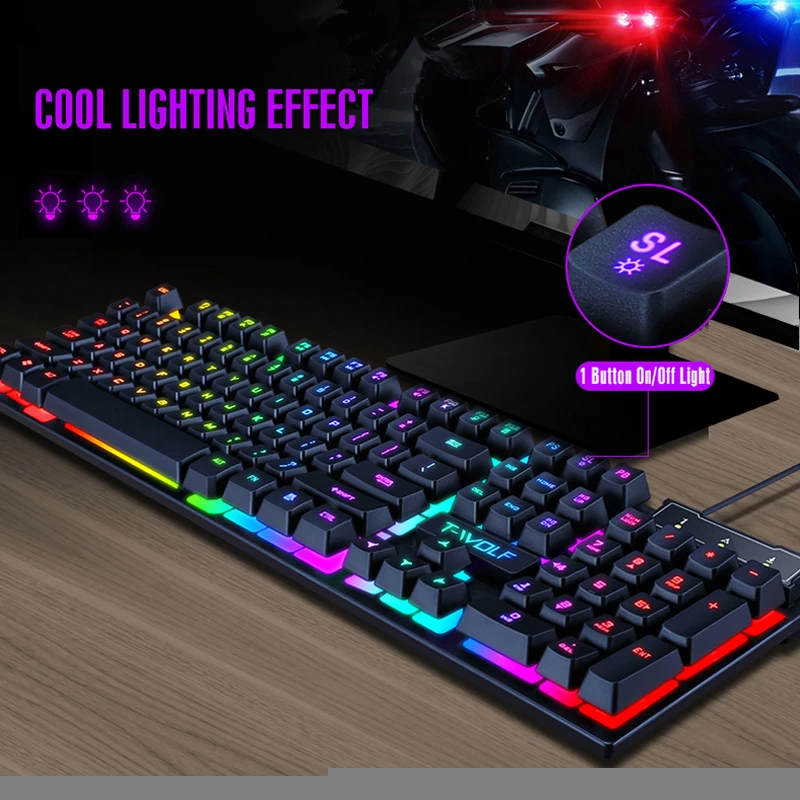 TF200 gaming keyboard Rainbow LED light 104 keys Ergonomic mechanical like keyboard mouse combos