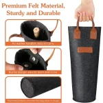 Thicken Felt Wine Bottle Bag with Single Wine Bottle Carrier with Leather Handles for Party Travel Picnic Housewarming