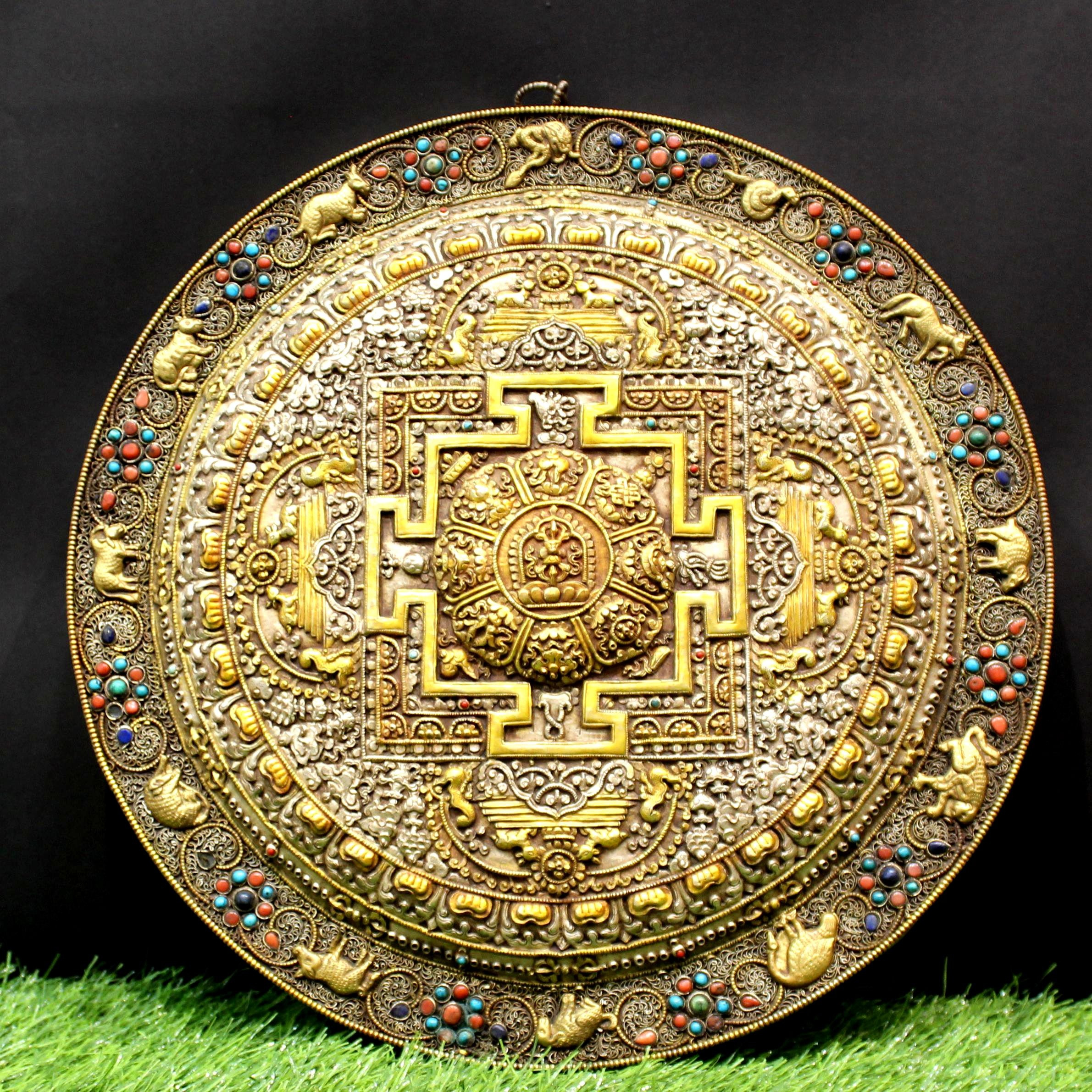 Tibetan Brass Buddhist Nepal Handcrafted Mandala Gold Finish