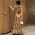 Import Trade Cross-Border 2024 Spring New Round Neck Lantern Sleeve Elegant Printed Waist-Controlled Long Dress Women from China