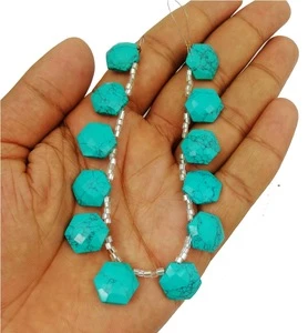 Turquoise Faceted Hexagon Shape Gemstone Beads 8 Inch Long Strand