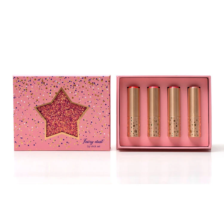 Vendor Supply Glitter Surface Rigid Box 4 Pack Top Show Colors Fairy Dust Women Matte Lipstick Set