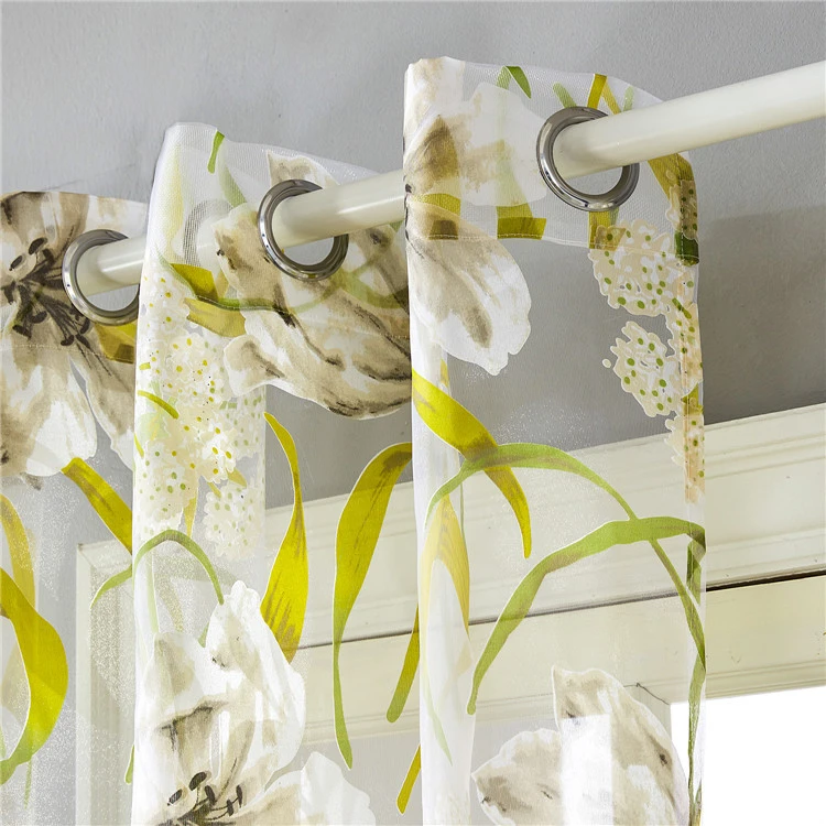 Voile Printed Window Decoration Fabric Curtain Sheer Curtain// Hot Sale Factory Direct Tropical Flower Polyester Flat Window