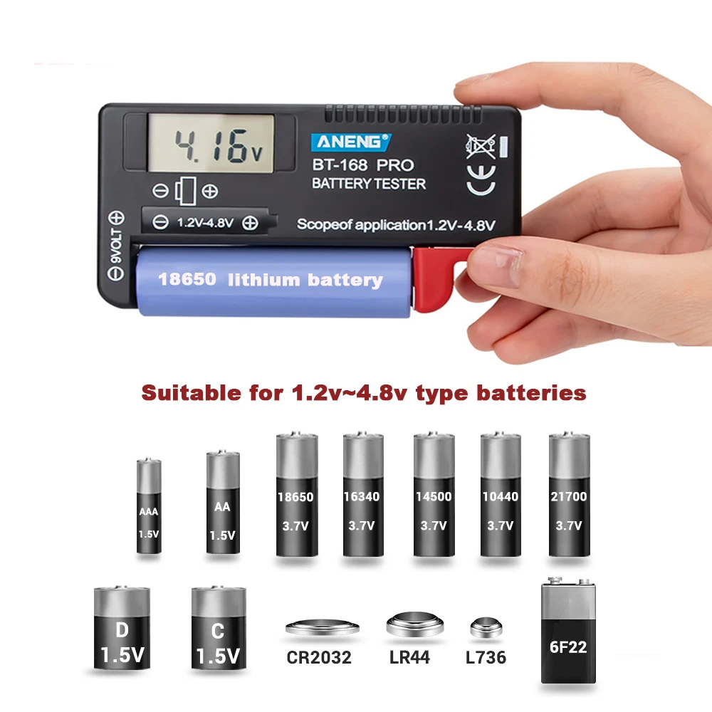 Volt Checker for AA AAA C D 18650 9V 3.7V 1.5V Button Cell Digital LCD Universal Battery Tester