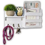Wall Mount Entryway Mail Envelope Organizer, Key Holder Hooks, Leash Hanging, Coat Rack, Letter & Newspaper Storage Shelf