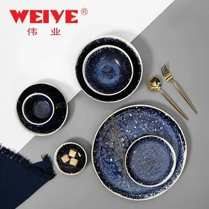 Weiye 10pcs creative star theme tableware set steak plate dessert dish blue crockery sets dinnerware for wedding restaurant
