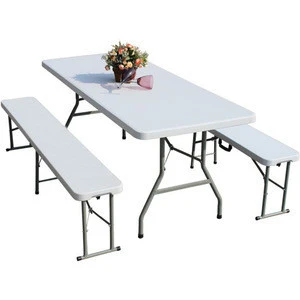 white outdoor rectangular plastic folding table 6FT HDPE plastic small folding portable metal steel frame table on sale