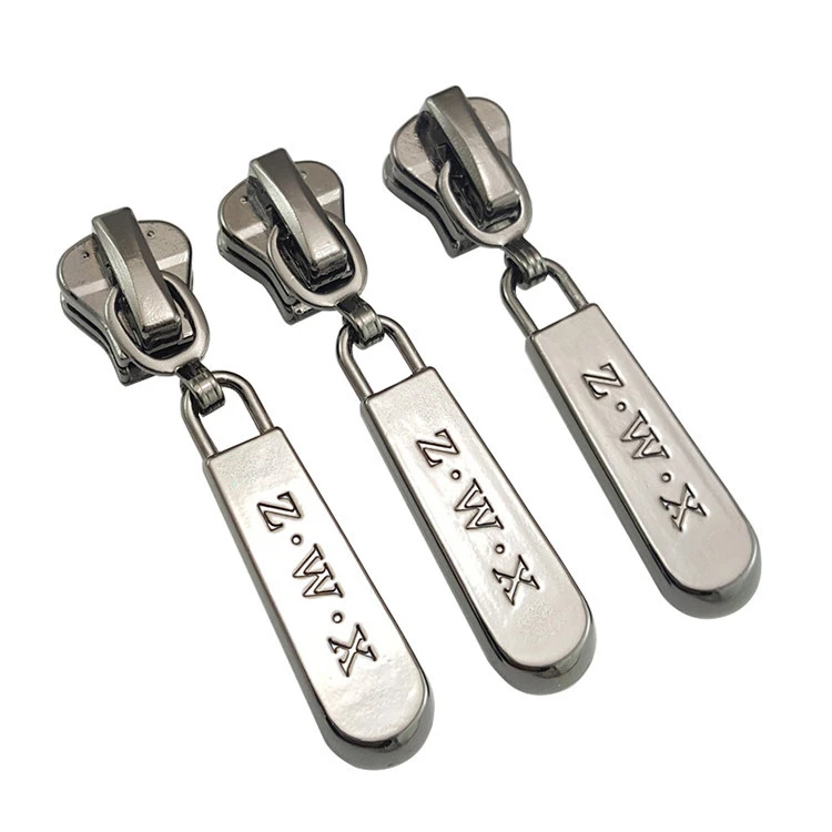 Wholesale Bag Parts Accessories Zipper Puller Making Engraved Letters Brand Logo Metal Zipper Slider