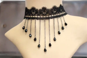 Wholesale black lace  necklace gothic collar dresses lace tassel choker necklace
