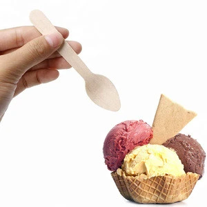Wholesale disposable wooden spoon with long handle  Ice Cream dessert spoon birch wooden small spoon