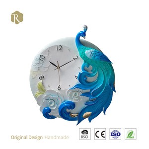 Wholesale Factory Price Wall 3D Art Peacock Blue 2017 RELIFE Decor Hot Art Painting Wall Clock Big Clock Wall Decoration