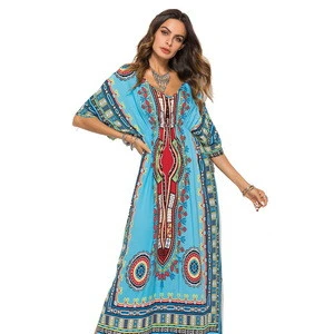 Wholesale Fashion Style African Traditional Ethnic Style Half Sleeve Floral Dresses Plus Size For Women