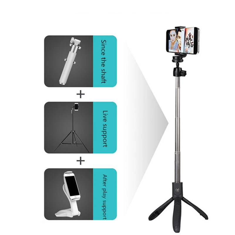 Wireless 360 Degree Blue tooth Selfie Stick Tripod Flexible Split Design Apply to iPhone/Android Vlog Live Stream Photography