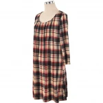 Women clothes dress long sleeve plaid checked pleattunic dress