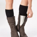 Women Leg Warmers Women Winter Warm Patchwork Thermal Acrylic Knitted Boot Cuffs Socks Cover Shoe Boot Socks Solid Color