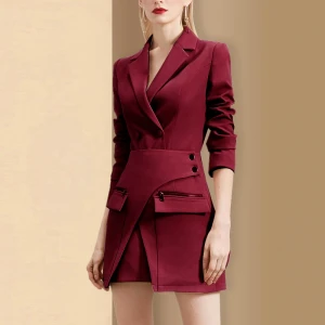 Women Winter Two-piece Suit Lapel Office Blazer Formal Business Irregular Mini Skirt Suit
