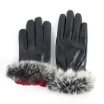 Women's Leather Gloves Autumn Winter Warm Rabbit Fur Gloves Sheepskin Mittens