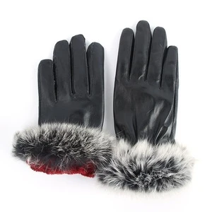 Women&#039;s Leather Gloves Autumn Winter Warm Rabbit Fur Gloves Sheepskin Mittens