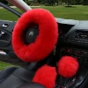 Wool Sheepskin Winter Warm Car Soft cover Long Fur Plush Steering Wheel Cover
