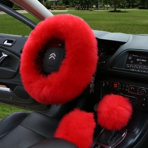 Wool Sheepskin Winter Warm Car Soft cover Long Fur Plush Steering Wheel Cover