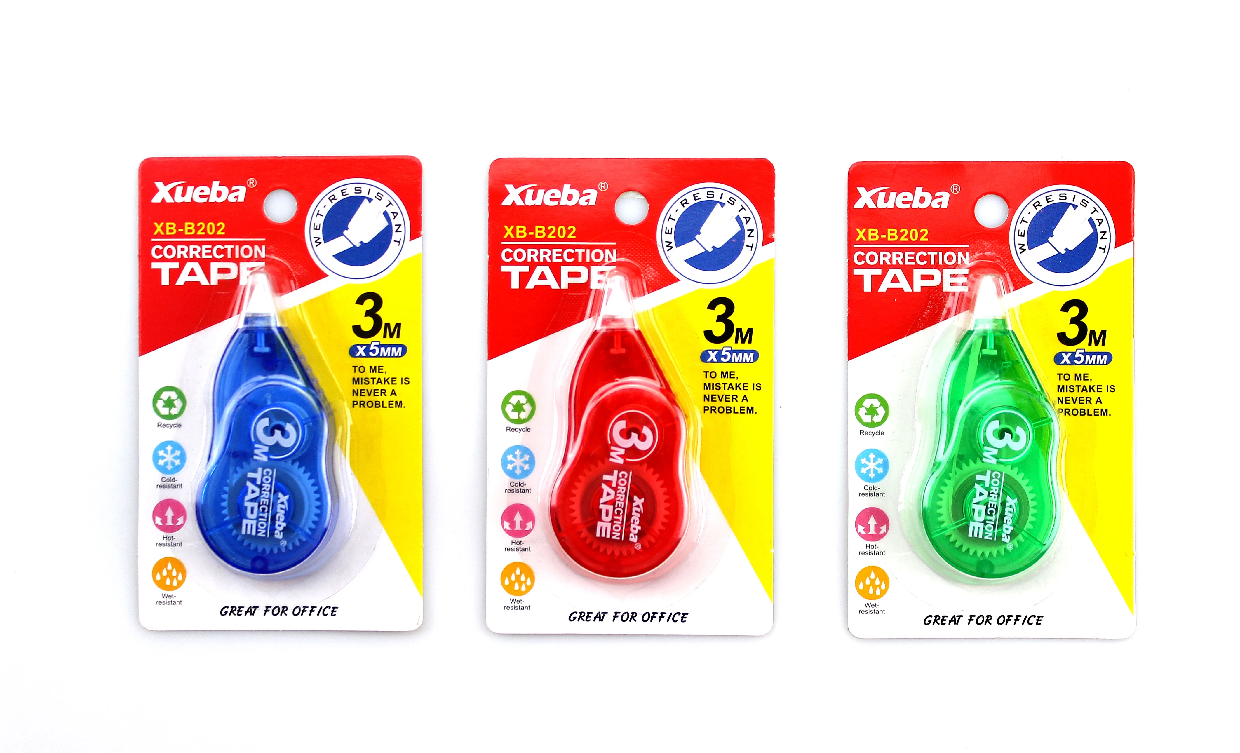 XUEBA Hot selling stationery creative correction tape Eco-friendly designs plastic pens  correction tape custom