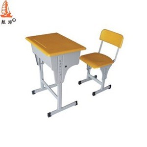 Yellow and gray modern school furniture - double school desk and chair
