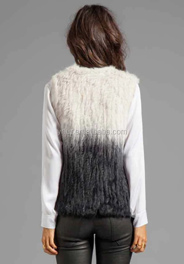 YR554 Fashion Women Short Style Thick Knit Degrade color Real Rabbit Fur Vest