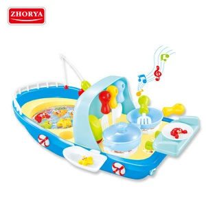 zhorya new 2 in 1 plastic battery operated boat shape magnetic cooking fishing game toy for kids 2018