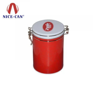 Round empty metal tea tin can container tea tin box