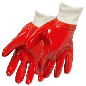 Cotton Interlock Liner Knit Wrist Red PVC Coated Gloves