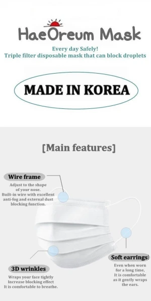 3ply Disposable Safety Mask from Korea