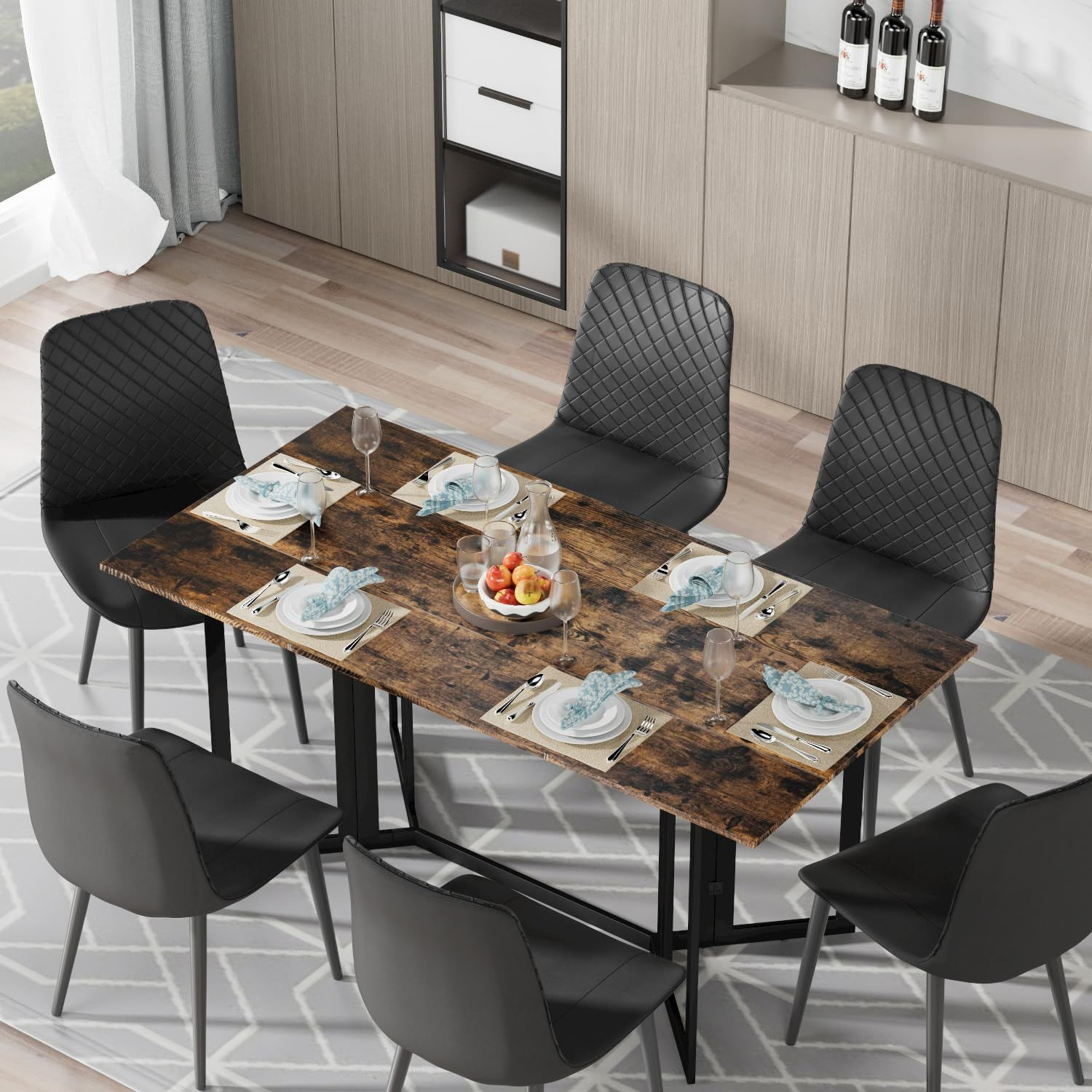 Buy Dining Table For 6 People, 62 Inch Foldable Wood Dining Table For ...