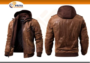 100% Genuine Lamb Leather Men Brown Leather Jacket with Removable Hood |Fashion Firm