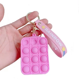 Push Bubble Coin Bag Key Chain Reliever Stress Simple  Wallet Keyring Sensory Silicone Coin Purse Fidget Keychain