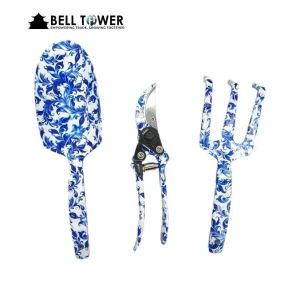 3pc blue and white porcelain garden tool set