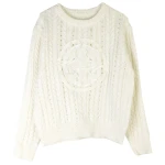 Hollows And Cables Knitting Crew Neck Sweater Women Knitwear Pullover Knitted Jumper With Sequins