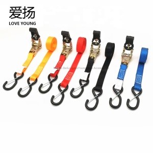 100% Polyester strap Zinc ratchet Dipping plastic steel S with safety hook of 8mm ratchet tie down
